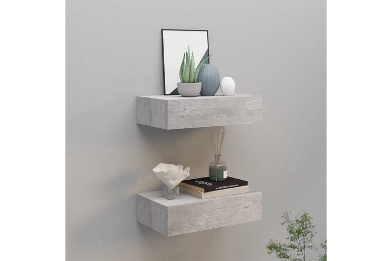 Vägglådor betonggrå 2 st 40x23,5x10 cm MDF - Betonggrå - Förvaring - Småförvaring - Förvaringslådor