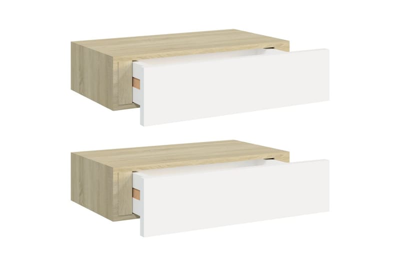Vägglådor ek och vit 2 st 40x23,5x10 cm MDF - Beige/Vit - Förvaring - Småförvaring - Förvaringslådor