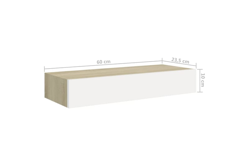 Vägglådor ek och vit 2 st 60x23,5x10 cm MDF - Vit/Trä - Förvaringslådor