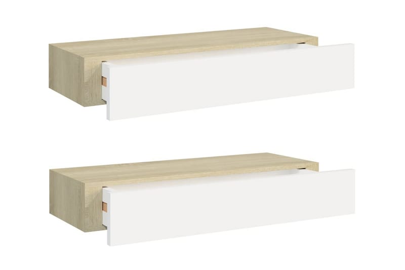 Vägglådor ek och vit 2 st 60x23,5x10 cm MDF - Vit/Trä - Förvaringslådor