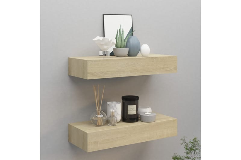 Väggmonterad låda 2 st ek 60x23,5x10 cm MDF - Brun - Förvaring - Småförvaring - Förvaringslådor