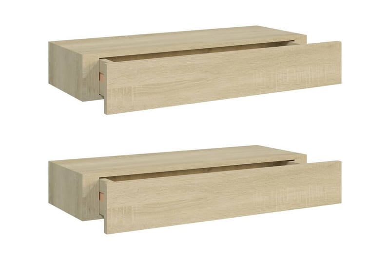 Väggmonterad låda 2 st ek 60x23,5x10 cm MDF - Brun - Förvaringslådor