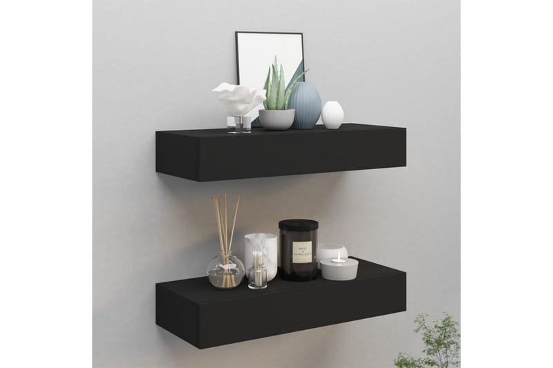 Väggmonterad låda 2 st svart 60x23,5x10 cm MDF - Svart - Förvaring - Småförvaring - Förvaringslådor
