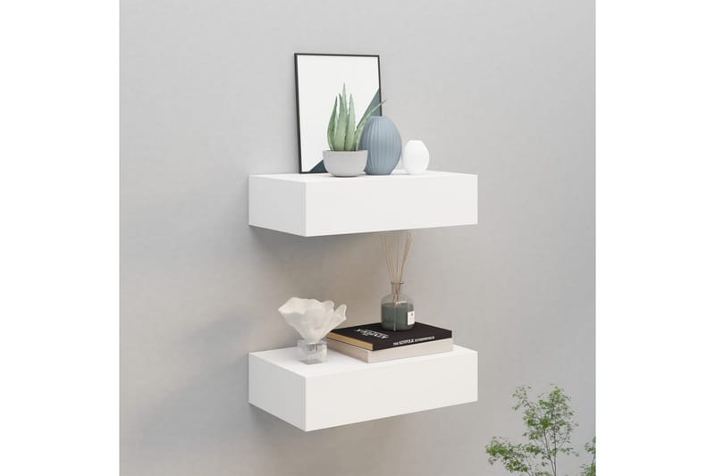 Väggmonterad låda 2 st vit 40x23,5x10 cm MDF - Vit - Förvaring - Småförvaring - Förvaringslådor