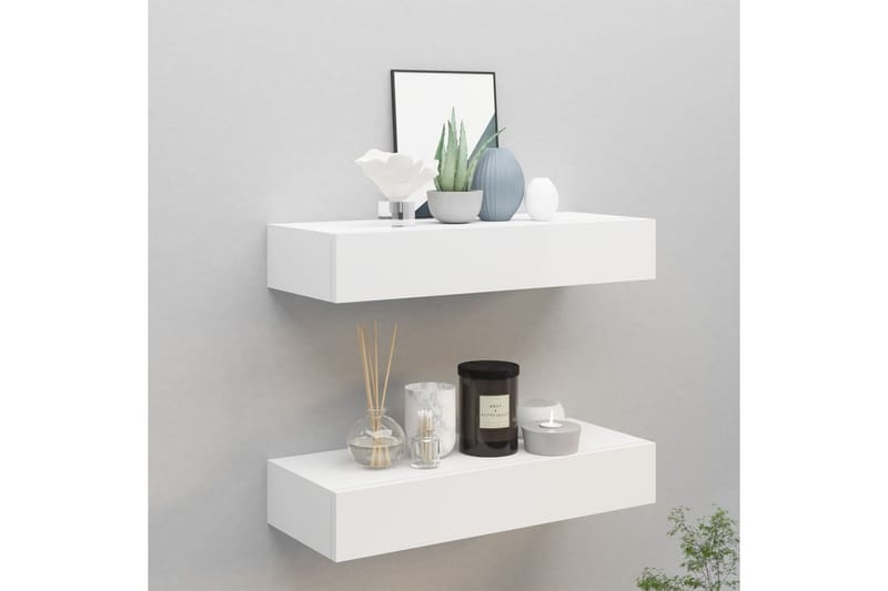 Väggmonterad låda 2 st vit 60x23,5x10 cm MDF - Vit - Förvaring - Småförvaring - Förvaringslådor