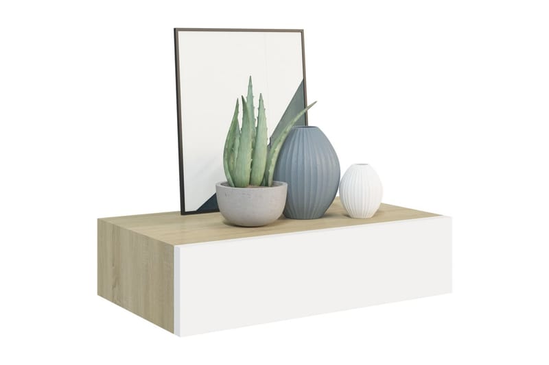 Väggmonterad låda ek och vit 40x23,5x10 cm MDF - Grå - Förvaring - Småförvaring - Förvaringslådor