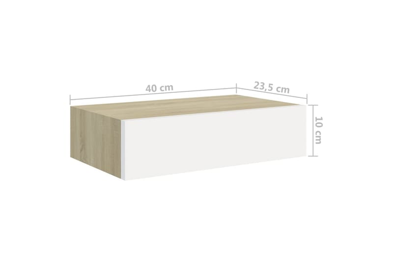 Väggmonterad låda ek och vit 40x23,5x10 cm MDF - Grå - Förvaringslådor