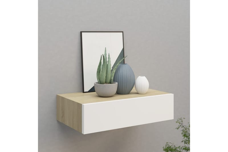 Väggmonterad låda ek och vit 40x23,5x10 cm MDF - Grå - Förvaring - Småförvaring - Förvaringslådor