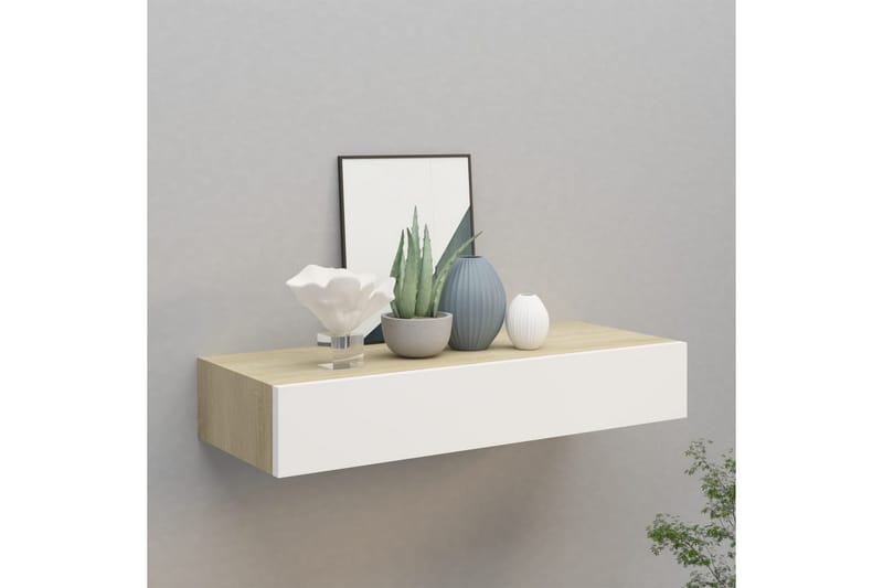 Väggmonterad låda ek och vit 60x23,5x10 cm MDF - Vit/Trä - Förvaring - Småförvaring - Förvaringslådor