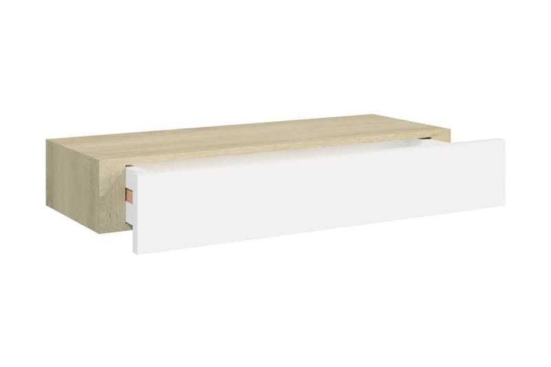 Väggmonterad låda ek och vit 60x23,5x10 cm MDF - Vit/Trä - Förvaringslådor