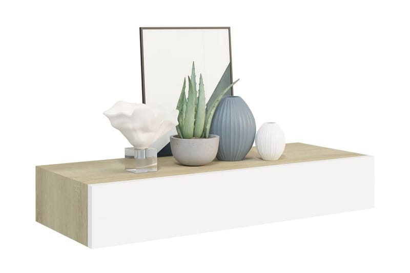 Väggmonterad låda ek och vit 60x23,5x10 cm MDF - Vit/Trä - Förvaring - Småförvaring - Förvaringslådor