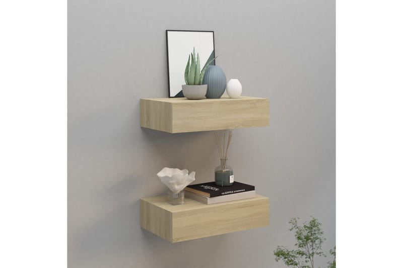 Väggmonterade lådor ek 2 st 40x23,5x10 cm MDF - Brun - Förvaring - Småförvaring - Förvaringslådor