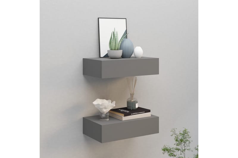 Väggmonterade lådor grå 2 st 40x23,5x10 cm MDF - Grå - Förvaring - Småförvaring - Förvaringslådor
