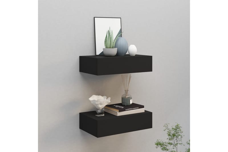Väggmonterade lådor svart 2 st 40x23,5x10 cm MDF - Svart - Förvaring - Småförvaring - Förvaringslådor
