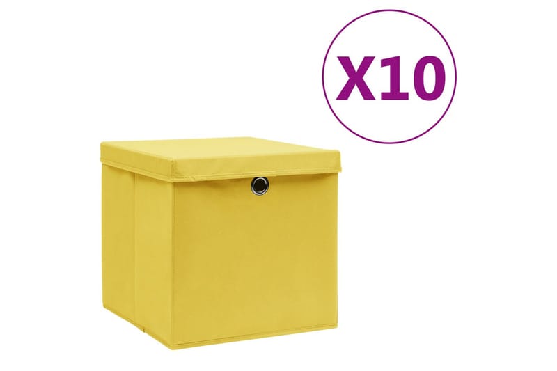Förvaringslådor med lock 10 st 28x28x28 cm gul - Gul - Förvaringslådor