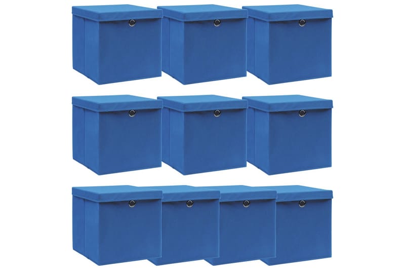 Förvaringslådor med lock 10 st blå 32x32x32 cm tyg - Blå - Förvaringslådor