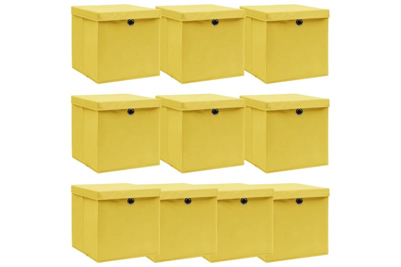 Förvaringslådor med lock 10 st gul 32x32x32 cm tyg - Gul - Förvaringslådor