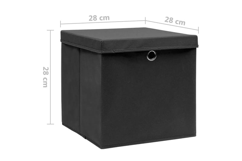 Förvaringslådor med lock 4 st 28x28x28 cm svart - Svart - Förvaringslådor
