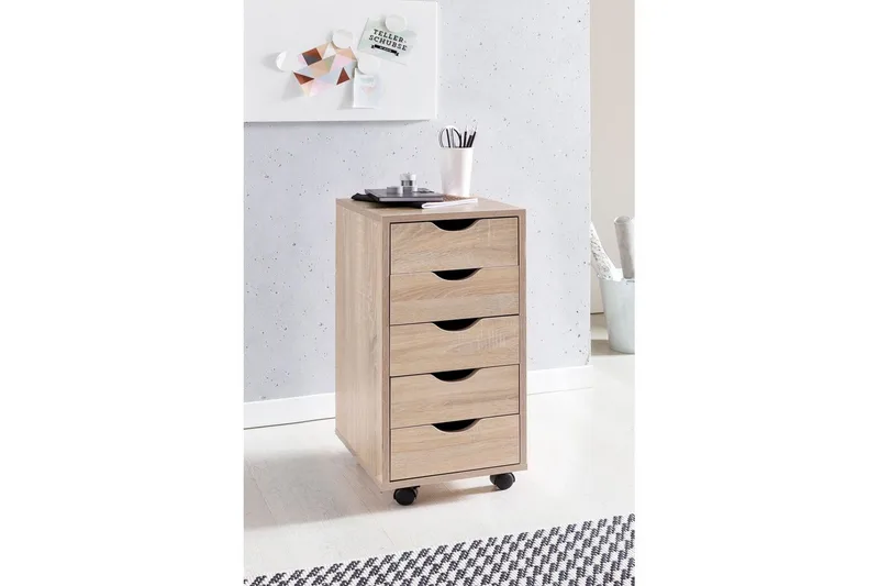 Rullkontejner Wohnling 5 lådor med folierad spånskiva och hjul, modern stil Sonoma - Sonoma - Förvaring - Kontorsförvaring - Hurtsar