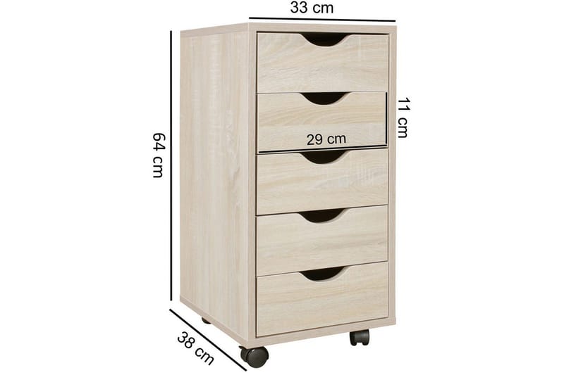 Rullkontejner Wohnling 5 lådor med folierad spånskiva och hjul, modern stil Sonoma - Sonoma - Förvaring - Småförvaring - Förvaringsställ - Laptopställ