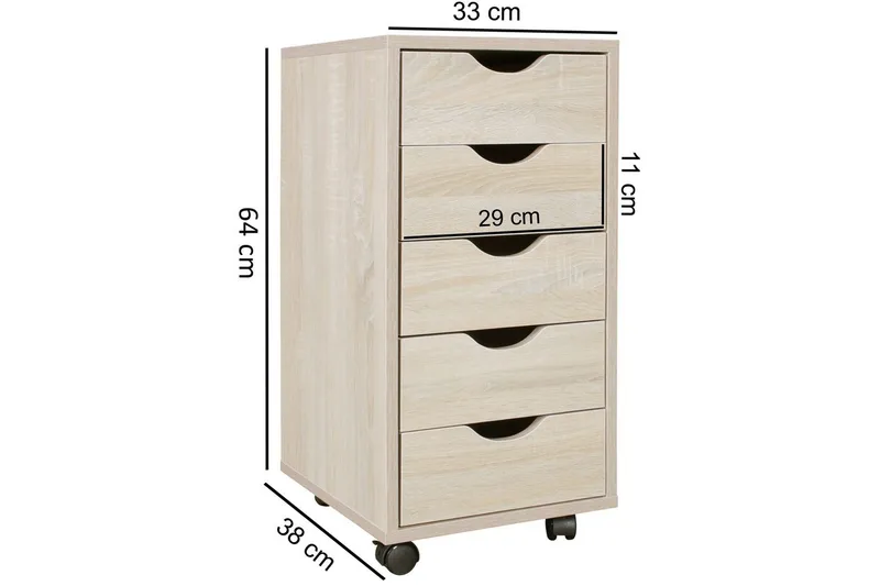 Rullkontejner Wohnling 5 lådor med folierad spånskiva och hjul, modern stil Sonoma - Sonoma - Förvaring - Kontorsförvaring - Hurtsar