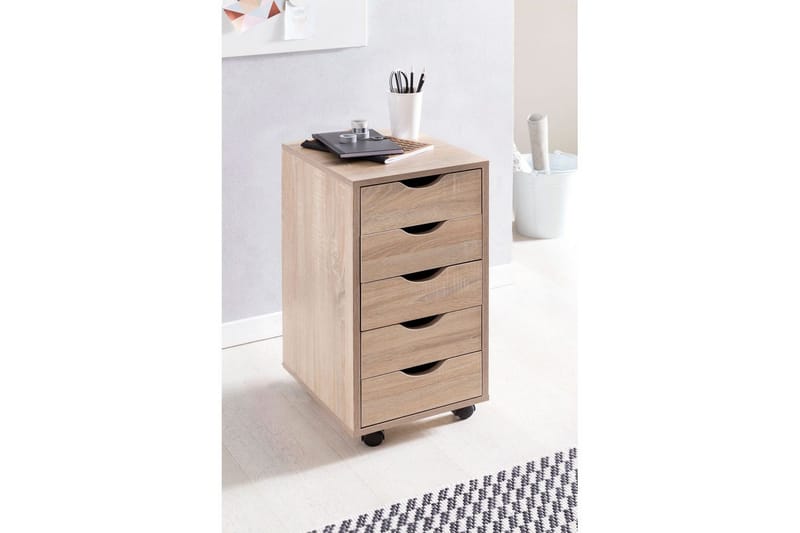 Rullkontejner Wohnling 5 lådor med folierad spånskiva och hjul, modern stil Sonoma - Sonoma - Förvaring - Småförvaring - Förvaringsställ - Laptopställ