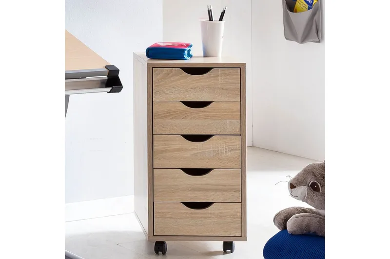 Rullkontejner Wohnling 5 lådor med folierad spånskiva och hjul, modern stil Sonoma - Sonoma - Förvaring - Kontorsförvaring - Hurtsar
