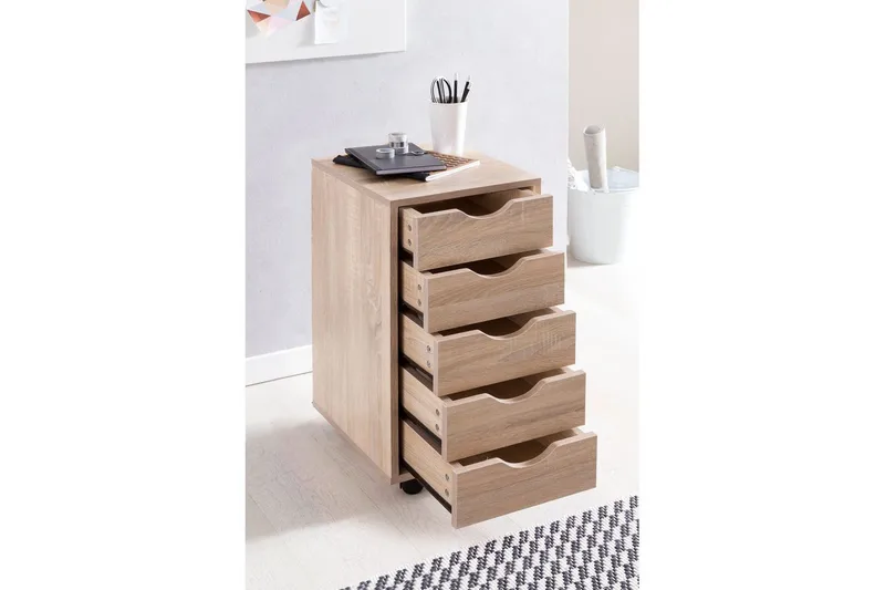 Rullkontejner Wohnling 5 lådor med folierad spånskiva och hjul, modern stil Sonoma - Sonoma - Förvaring - Kontorsförvaring - Hurtsar