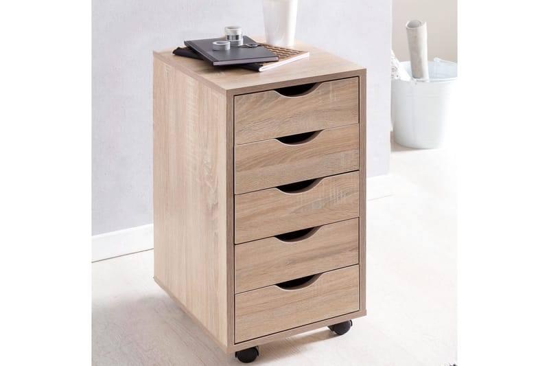 Rullkontejner Wohnling 5 lådor med folierad spånskiva och hjul, modern stil Sonoma - Sonoma - Förvaring - Kontorsförvaring - Hurtsar