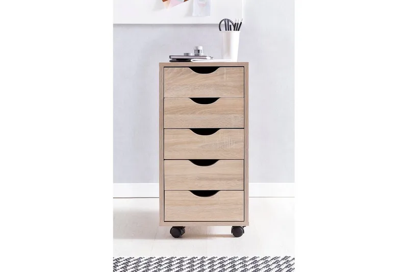 Rullkontejner Wohnling 5 lådor med folierad spånskiva och hjul, modern stil Sonoma - Sonoma - Förvaring - Kontorsförvaring - Hurtsar