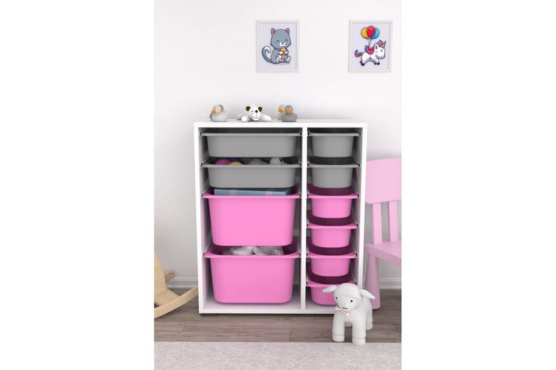 Sosan Förvaringslådor 69,5 cm - Vit/Rosa/Grå - Förvaring - Småförvaring - Förvaringslådor