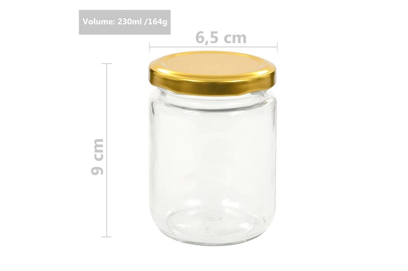 Syltburkar i glas med guldfärgade lock 48 st 230 ml - Guld - Småförvaring - Glasburk - Flaskor & burkar