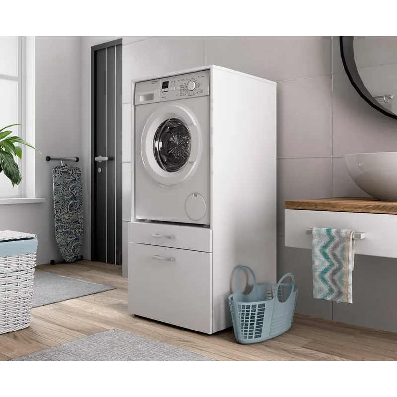 Tvättmaskin/Torkskåp Aza 1 Låda 1 Hylla - Vit - Förvaring - Badrumsförvaring & tvättstuga inredning