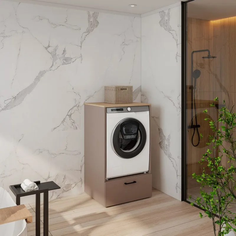 Tvättmaskin/Torktumlarskåp Rosa med 1 låda - Förvaring - Badrumsförvaring & tvättstuga inredning