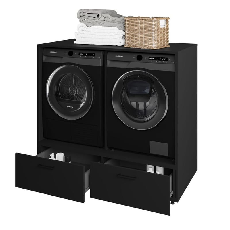 Tvättmaskin/Torktumlarskåp Rosa med 2 lådor - Svart Onyx - Förvaring - Badrumsförvaring & tvättstuga inredning