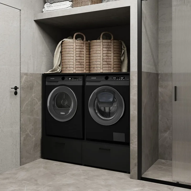 Tvättmaskin/Torktumlarskåp Rosa med 2 lådor - Svart Onyx - Förvaring - Badrumsförvaring & tvättstuga inredning