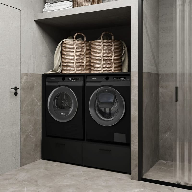 Tvättmaskin/Torktumlarskåp Rosa med 2 lådor - Svart Onyx - Förvaring - Badrumsförvaring & tvättstuga inredning