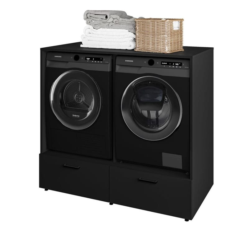 Tvättmaskin/Torktumlarskåp Rosa med 2 lådor - Svart Onyx - Förvaring - Badrumsförvaring & tvättstuga inredning