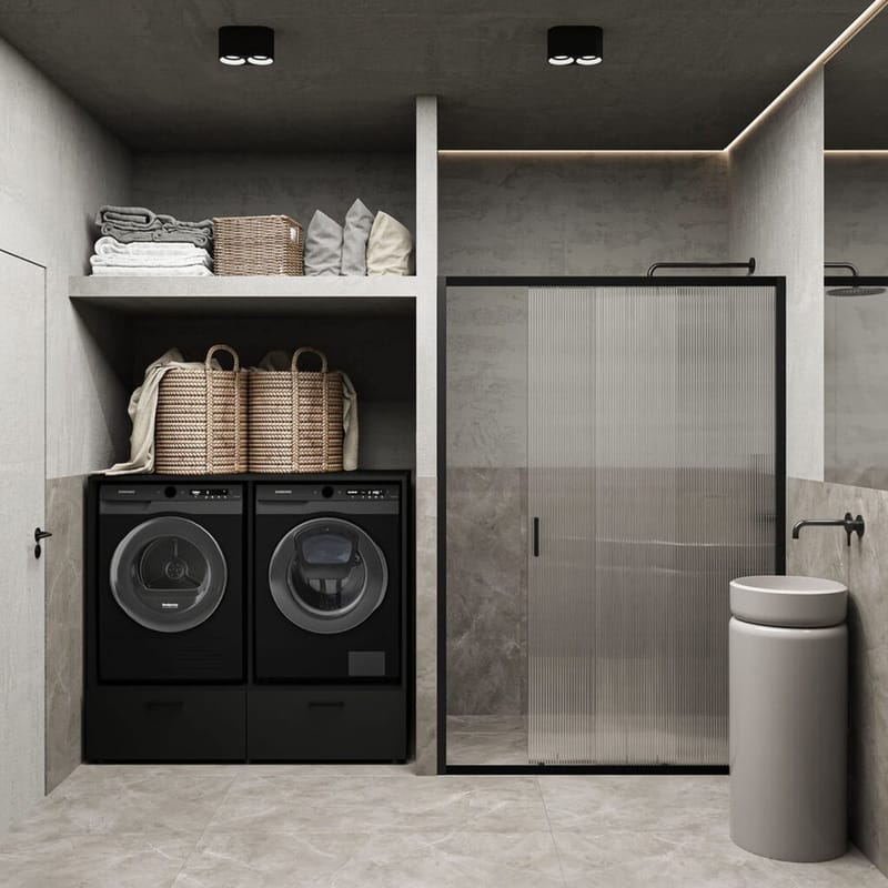 Tvättmaskin/Torktumlarskåp Rosa med 2 lådor - Svart Onyx - Förvaring - Badrumsförvaring & tvättstuga inredning