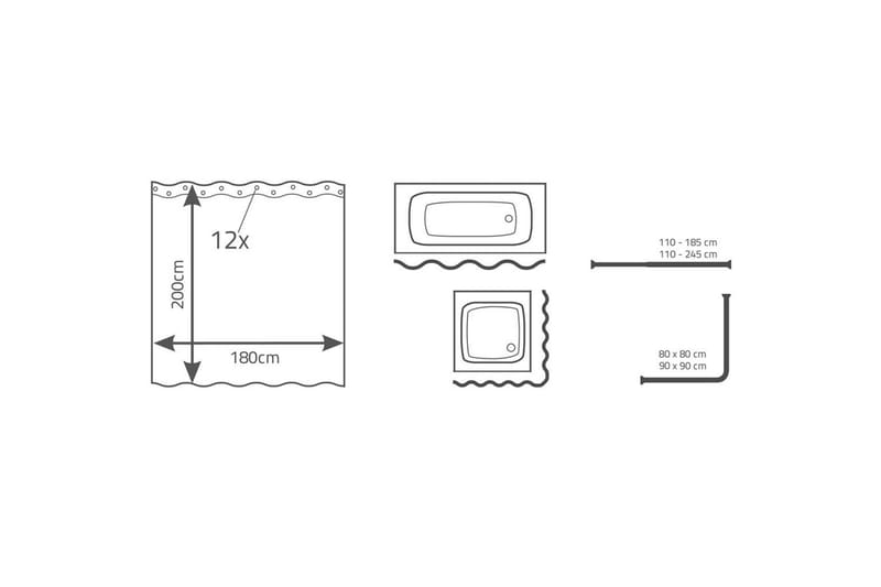 RIDDER Duschdraperi Brilliant PEVA 180x200 cm 36000 - Inredning & dekor - Badrumsinredning - Duschdraperi