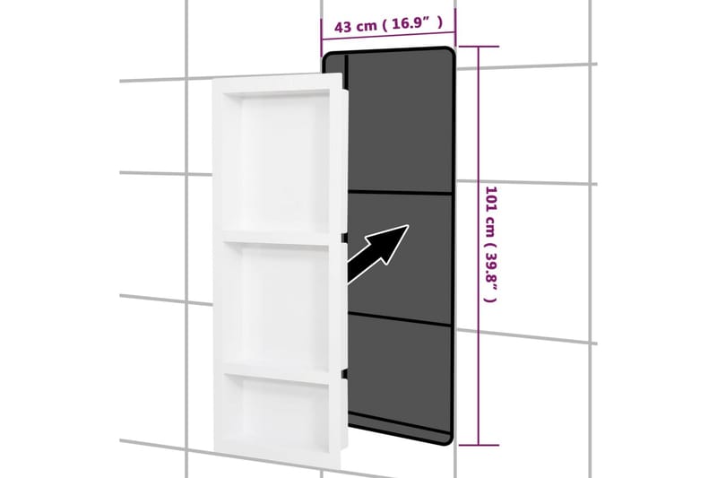 Infälld duschhylla niche 3 hyllor matt vit 41x99x9 cm - Vit - Inredning & dekor - Badrumsinredning - Duschhylla & duschkorg