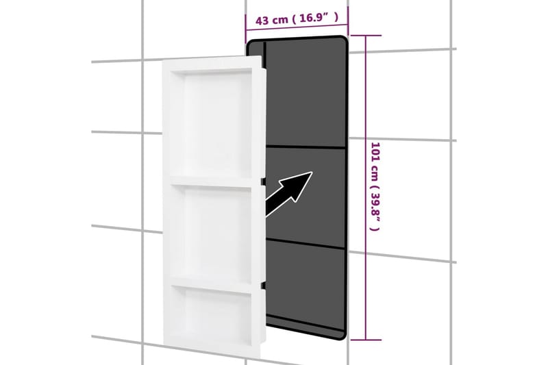 Infälld duschhylla niche 3 hyllor matt vit 41x99x9 cm - Vit - Duschhylla & duschkorg