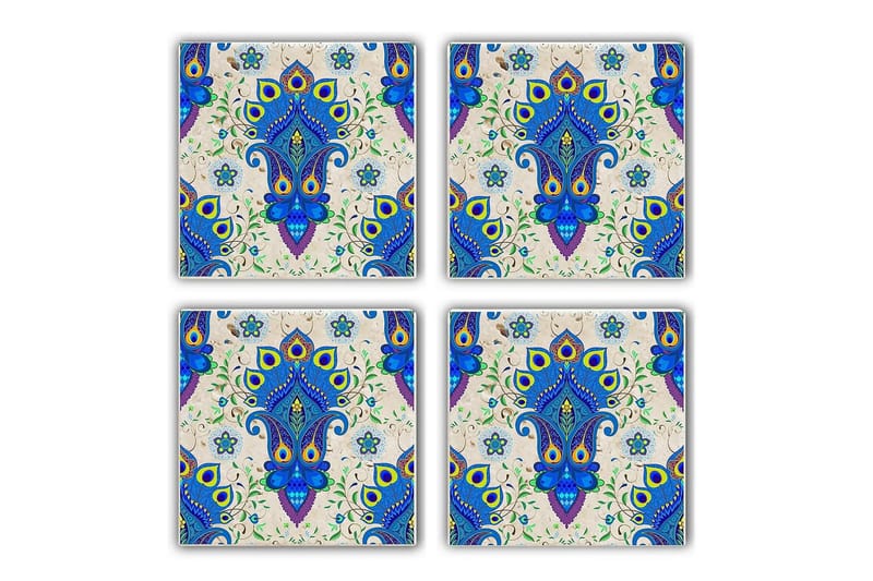 Glasunderlägg 4-pack, Blå/Flerfärgad