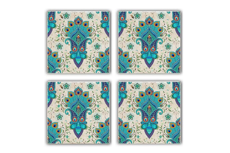 Glasunderlägg 4-pack, Turkos/Flerfärgad
