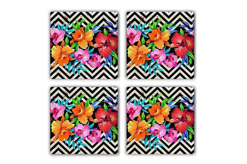 Glasunderlägg 4-pack - Flerfärgad - Inredning & dekor - Dekor & inredningsdetaljer - Bordsdekoration - Glasunderlägg