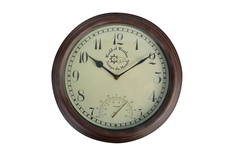 Esschert Design Stationsklocka med termometer 30,5 cm TF007 - Brun - Inredning & dekor - Dekor & inredningsdetaljer