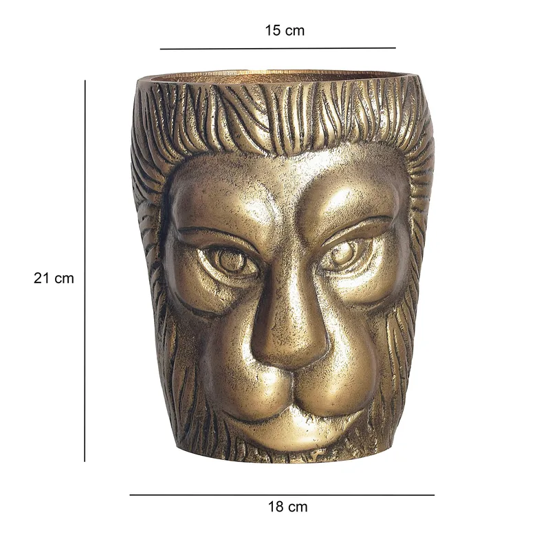 Kervik Dekorationsvas 21 cm med lejonhuvud i aluminium - guld - Inredning & dekor - Dekor & inredningsdetaljer - Kruka & ytterkruka