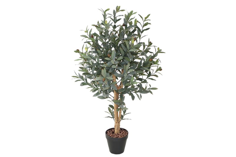 Grön Växt Oliv H90 cm 2 Grenar Svart Kruka - Konstgjorda växter