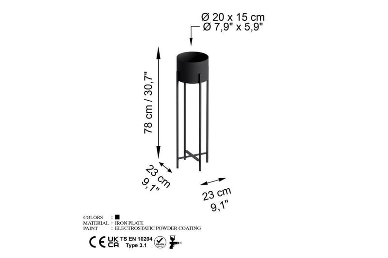 Dekorativ Kruka Mirven Svart 23 x 23 x 78 cm - 23 x 23 x 78 cm - Inredning & dekor - Dekor & inredningsdetaljer - Kruka & ytterkruka - Väggkruka