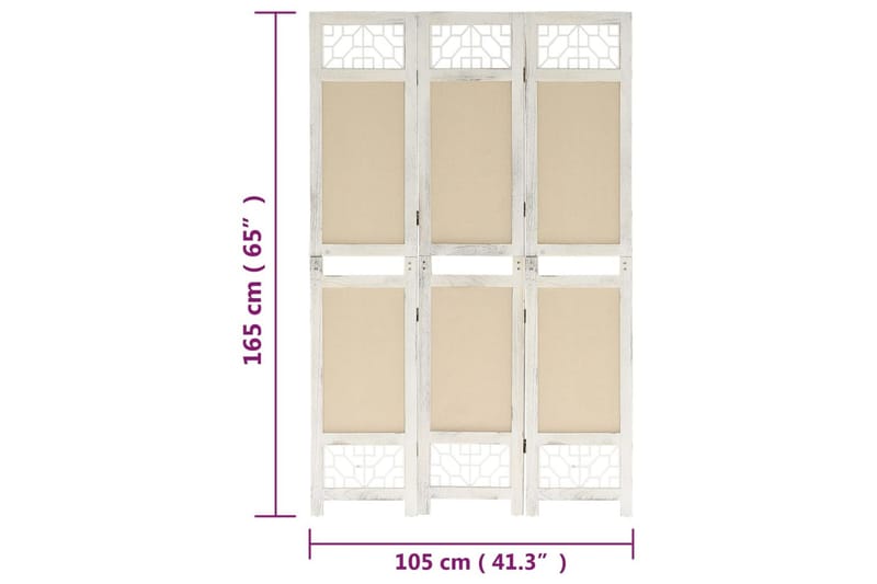 Rumsavdelare 3 paneler gräddvit 105x165 cm tyg - Kräm - Rumsavdelare